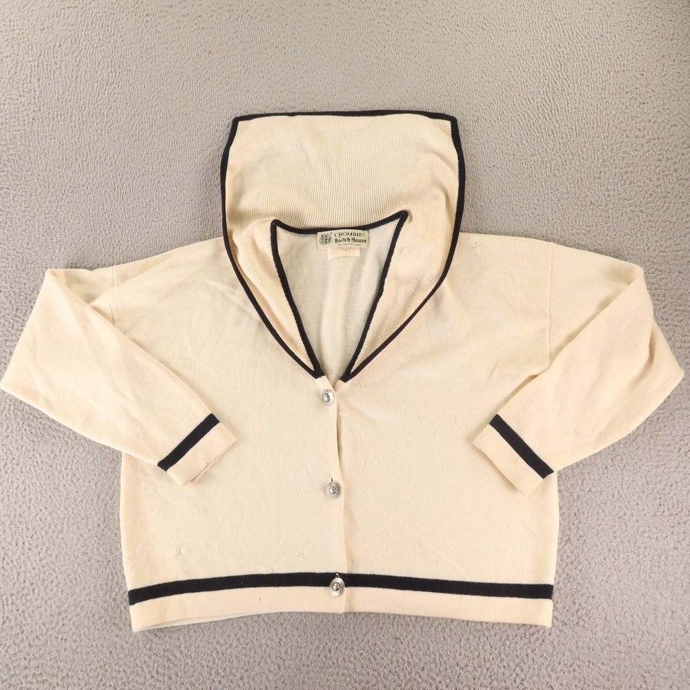 VTG Crombie Sweater Womens XL Beige Striped 100% Wool Cricket Sweater Varsity